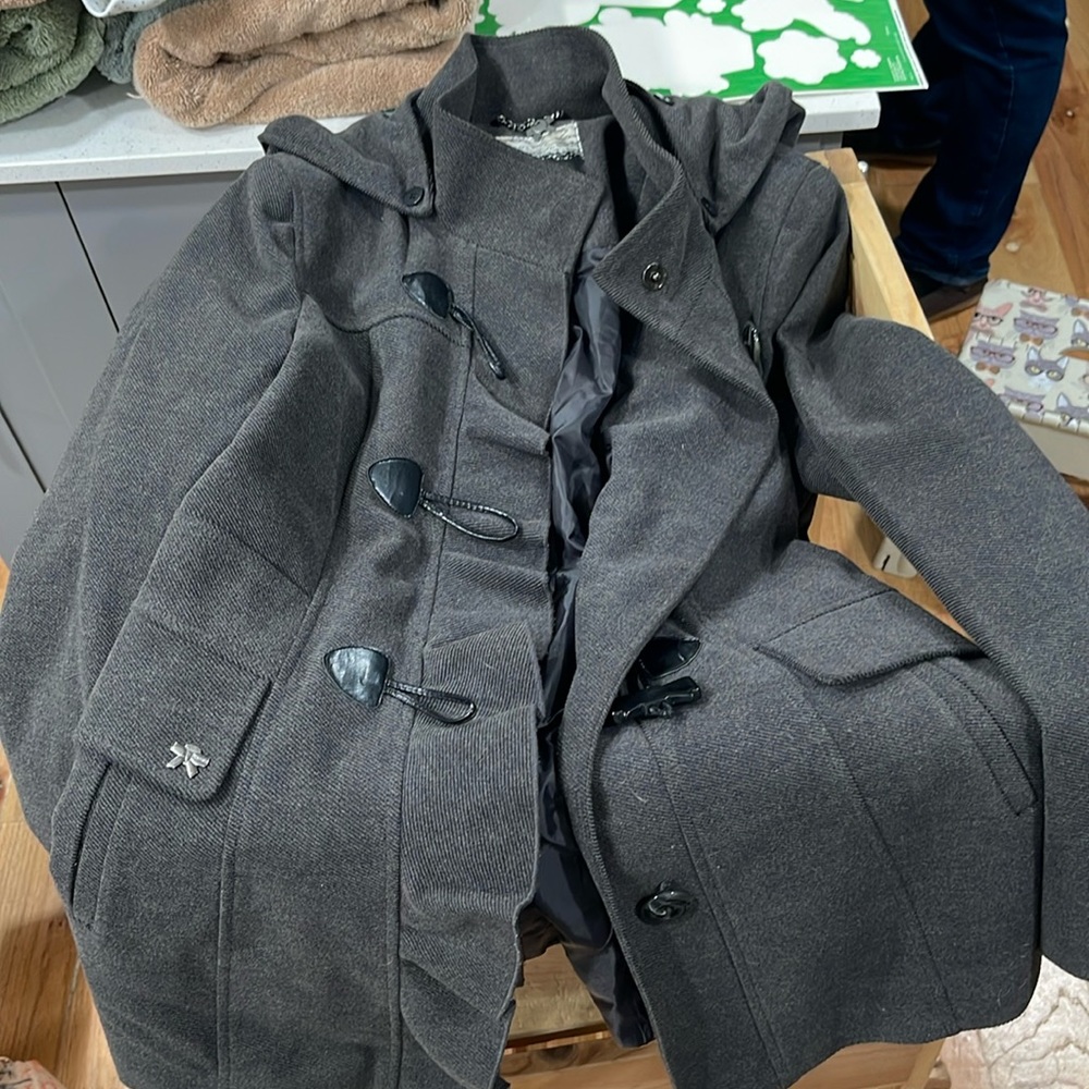 Grey jacket great for winter going out on the town